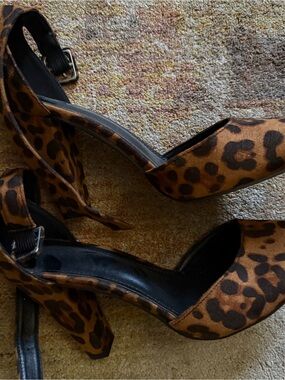 Aldo Leopard Print Ankle Strap Heels - Brown/Black